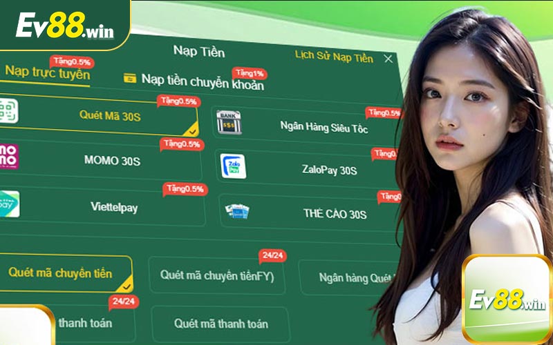 Rút nạp nhanh chóng tại EV88